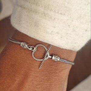 Bali Sterling Silver Heart Foxtail Toggle Bracelet